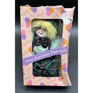 ARTMK Fine Porcelain Plaid Hobo Evil Clown Figure Green Plaid VTG 1992 w/ Box